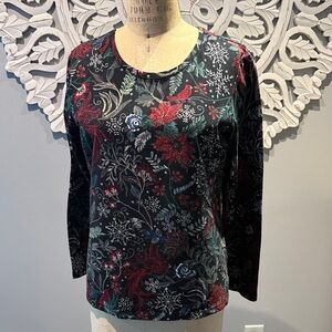 Vintage Christopher & Bank Christmas red cardinal Floral Long Sleeve Top XL
